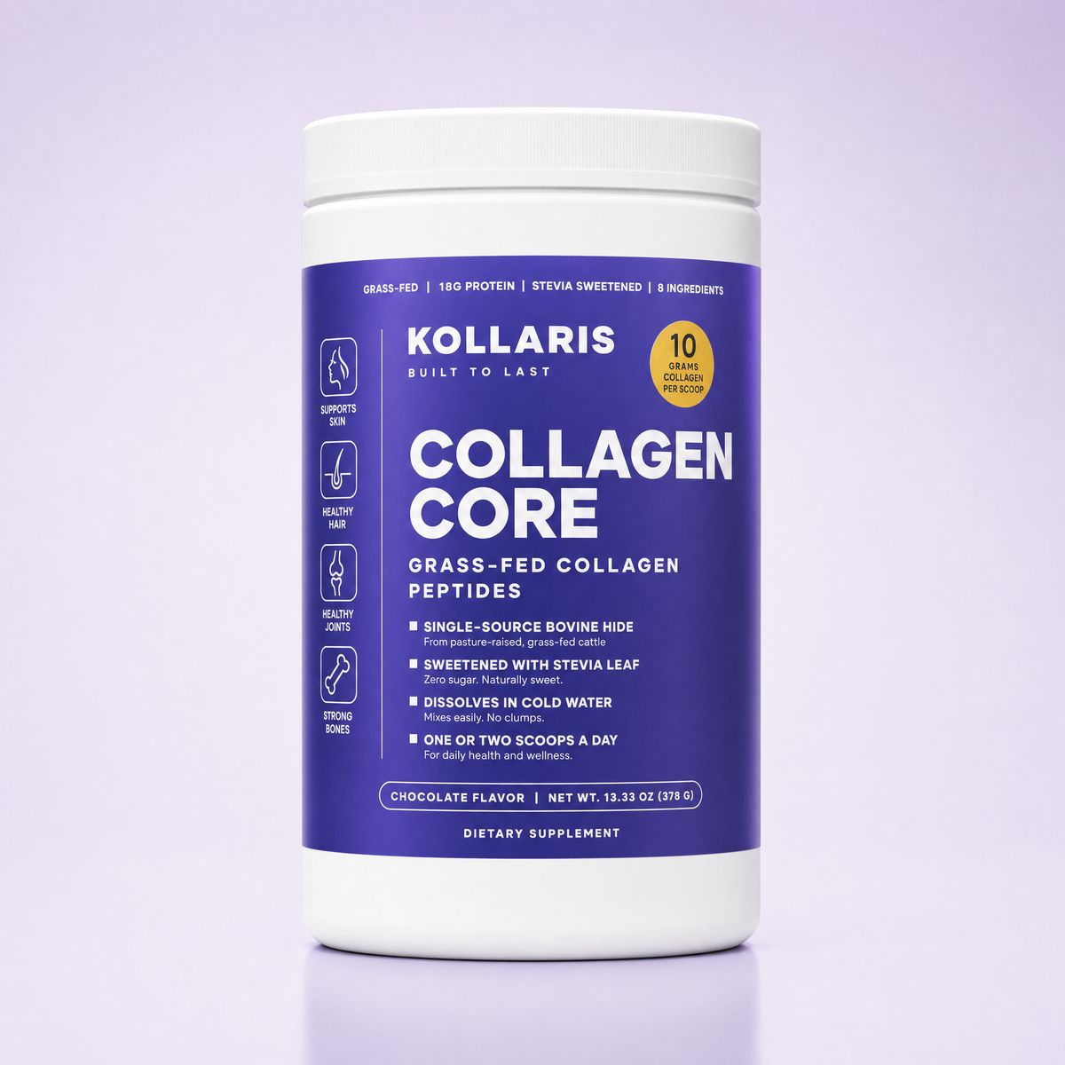 Kollaris Collagen Core tub, chocolate flavour, 13.33 oz