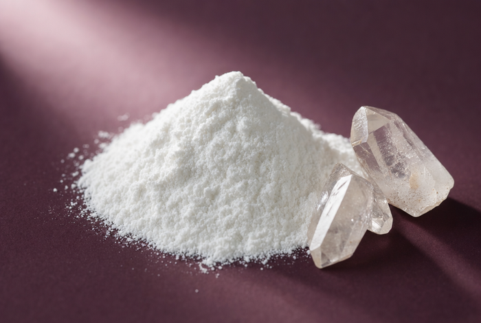 Fine white silica powder with quartz crystals